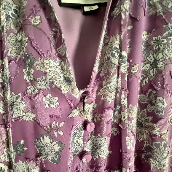 ALEXIS short puff sleeve Lavendar floral print maxi dress sz small - Picture 3 of 10